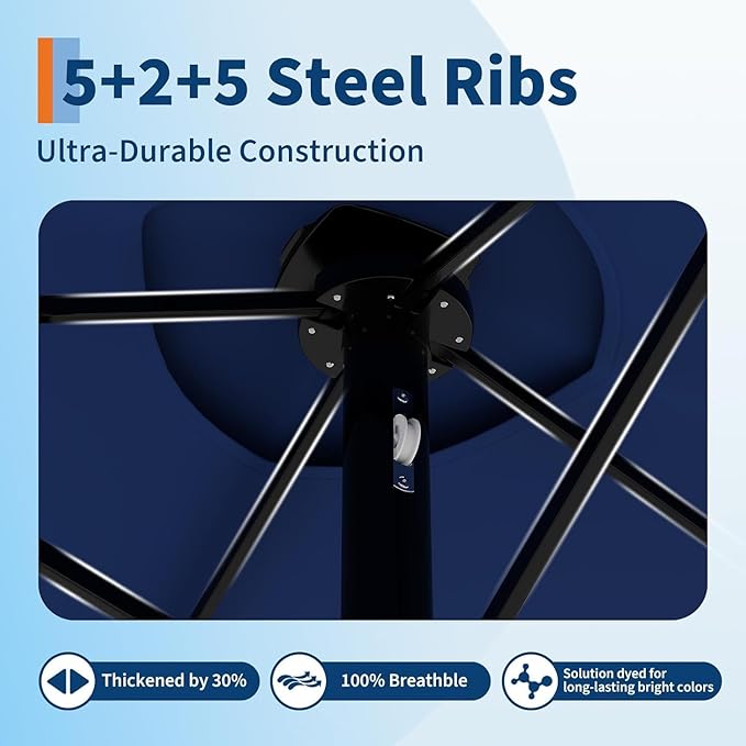 Garvee 15FT Rectangular Outdoor Umbrella Patio Umbrella with Solar Lights & Base Included Large Market Umbrellas with Crank Handle UV Protection Table Umbrellas for Outdoor, Backyard, Deck, Navy Blue