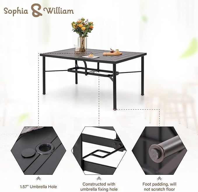 Sophia & Willliam Oversized Outdoor Dining Set 7 Piece Metal Patio Table and Chairs Set with 4 Padded Patio Dining Chairs,2 Swivel Chairs & 64" Rectangular Dining Table, Deck,Lawn,Kitchen Furniture