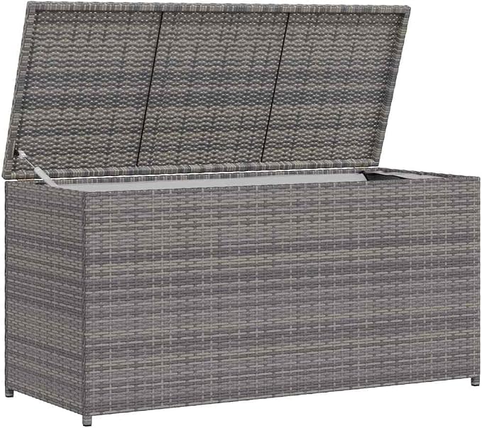 Outdoor Storage Chest, 47.2 Inch Large Deck Box for Patio, Garden, and Backyard, Durable Weather-Resistant Synthetic Poly Rattan Organizer for Cushions, Blankets, and Pool Accessories, Grey