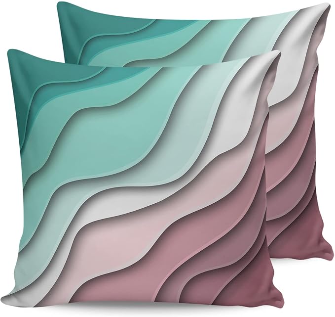 Ombre Abstract Geometry Gradient Turquoise and Pink Outdoor Waterproof Throw Pillow Covers 20 x 20 Inch Set of 2, Pillowcases Decorative Square Cushion Cases for Patio Furniture Couch Porch Garden