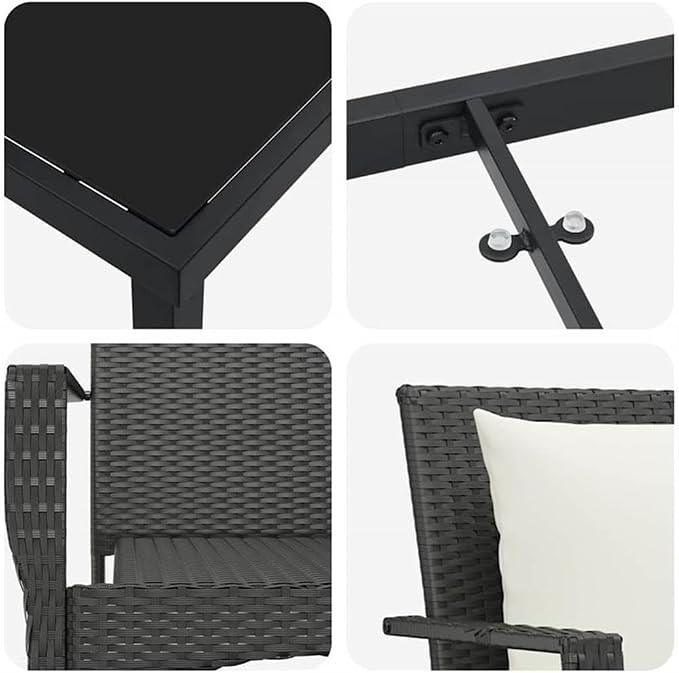 Afuera Living 7-Piece Outdoor Garden Dining Set, Poly Rattan, Black Finish, Cushioned Seating for 6, Tempered Glass Tabletop, Weather-Resistant, Modern Patio Furniture for Dining & Entertaining