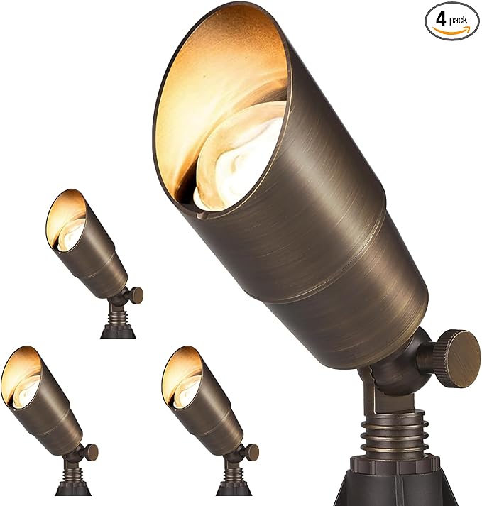 Gardencoin Solid Brass Outdoor Landscape Spotlights, 12V Heavy Duty LED Low Voltage Landscape Spot Light for Garden and Yard Uplighting, Bronze Accent Lighting Fixture Without MR16 Bulb, 4 Pack