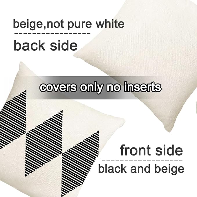 Outdoor Pillows Covers 18x18 Waterproof,Black and Beige Set of 4(No Insert) | for Covered Patio Furniture Couch Sunbrella,No Insert Just Covers,Durable Polyester,Fit 18x18 inch Inserts or Smaller,Boho