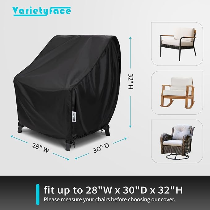 Waterproof Patio Chair Covers, Oxford Fabric Outdoor Furniture Covers, Fit up to 28"W x 30"D x 32"H, Lawn Chair Covers with Storage Bag, Black 2-Pack