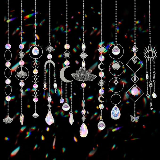 Sun Catchers, 10 Pcs Crystal Suncatcher Prism Hanging Kit for Indoor Window | Rainbow Maker Crystals Balls Pendants Ornaments for Home Outdoor Garden Backyard Patio Car Mirror Christmas Tree Decor