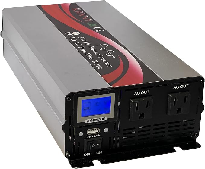 2500W Pure Sine Wave Car Power Inverter 12V DC to 110V 120V AC 60HZ with USB Port LCD Display