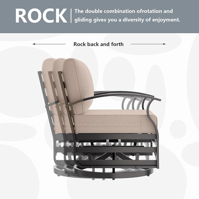 Outdoor Patio Furniture Set, 2 Piece Aluminum Patio Swivel Rocker Chairs, Aluminum Outdoor Bistro Set with Overstuffed Washable Cushions, Outdoor Furniture Set for Porch, Balcony, Deck, Sand