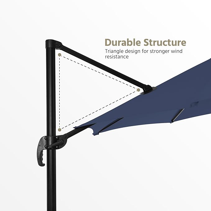 LAUSAINT HOME 10FT Round Outdoor Cantilever Umbrella, Offset Patio Umbrella with 360° Rotation & 5-Angle Adjustment, Aluminum Pool Umbrella for Garden Deck, Blue