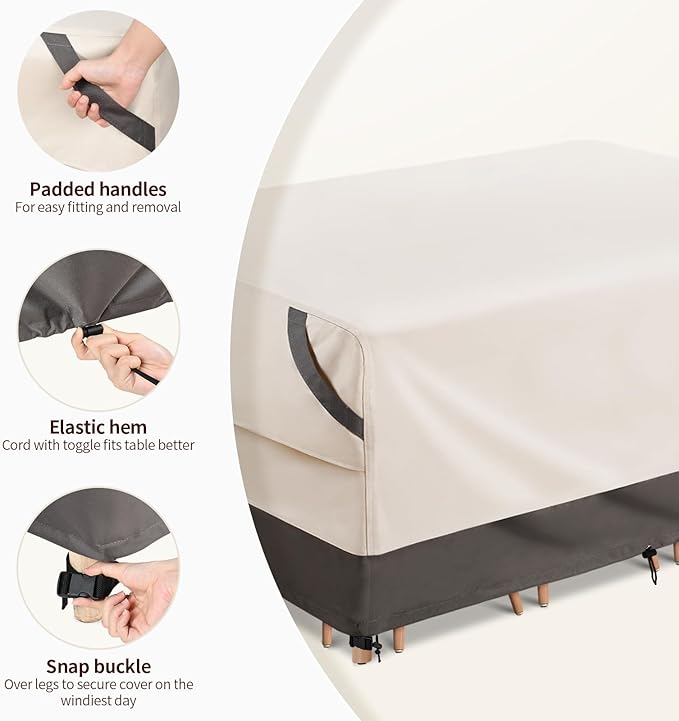 Waterprooof Outdoor Furniture Covers for Table and Chairs, Patio Rectangular Table Cover Heavy Duty, Fits up to 108L x 82W x 28H inches (Beige/Grey)