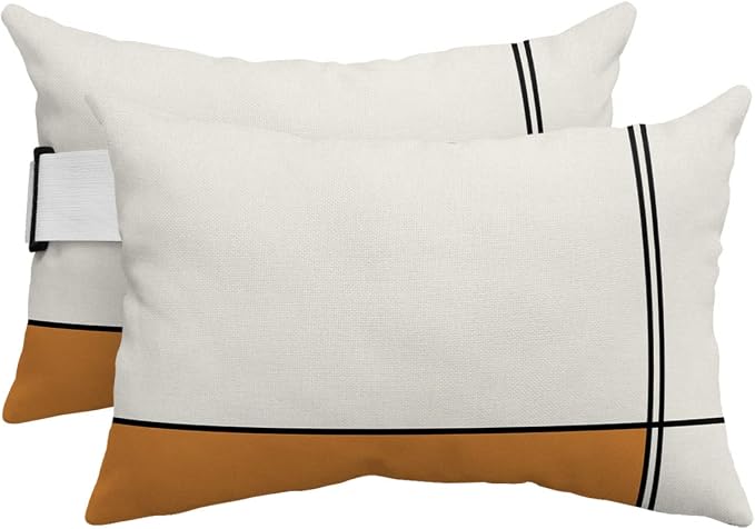 Outdoor Pillows Covers with Inserts Abstract Gemoetric Art Orange Color Block Waterproof Recliner Pillow with Adjustable Strap Throw Pillows for Patio Furniture Pool Lounge Chair, 11x16 inch, 2PCS