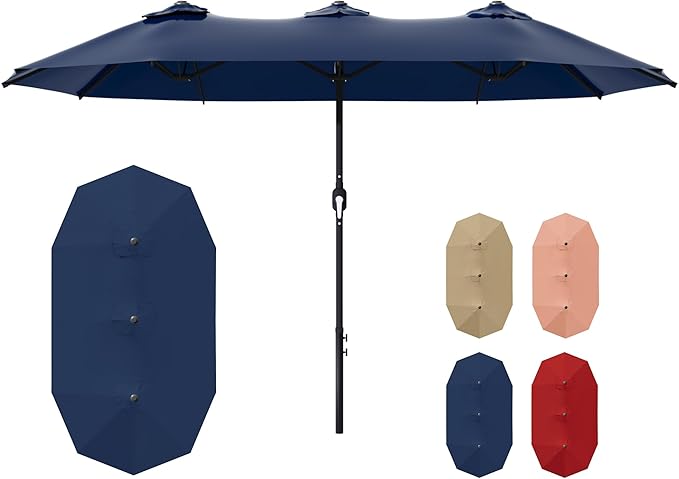 12.5ft Outdoor Patio Double-sided Umbrella with Crank Handle, Large Umbrella for Garden, Poolside, Backyard (Navy)