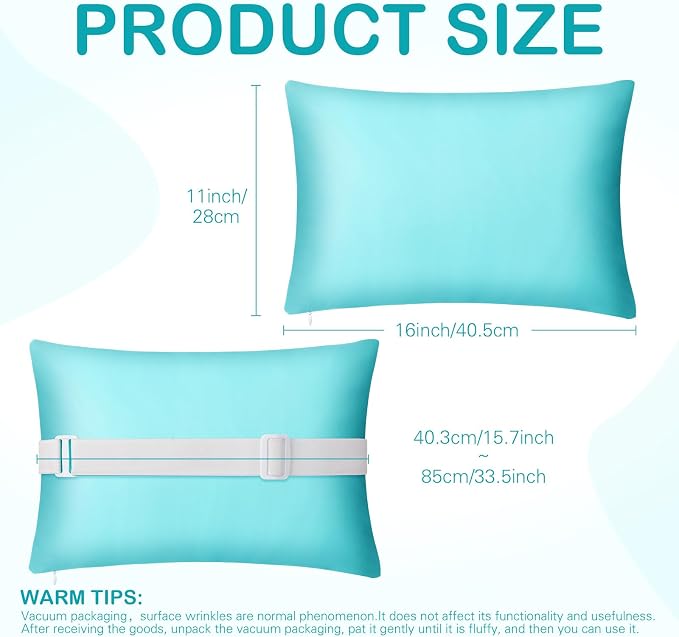Lineshading 4 Pcs Chaise Lounge Pillow with Strap Outdoor Waterproof Pool Chair Neck Headrest Pillows with Adjustable Elastic Band for Beach Patio Chair Recliner(Light Blue,Solid)