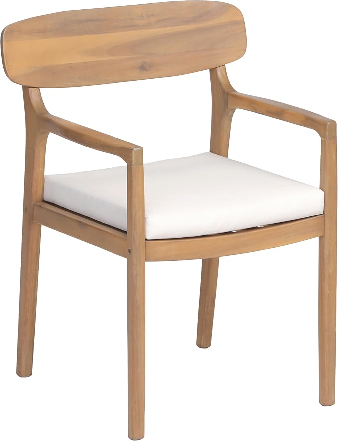 Christopher Knight Home Zoa Acacia Wood Dining Set for 4, Outdoor Dining Table with Dual Slatted Pedestal Bases, Outdoor Dining Chairs with Cushions, 5 Piece Patio Dinner Set, Beige/Teak
