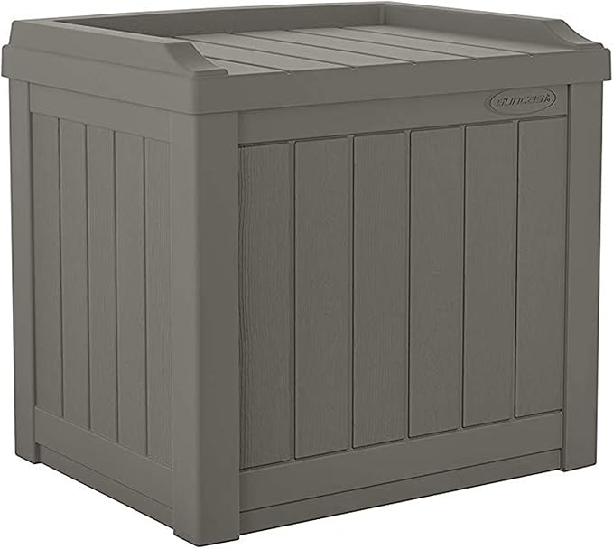 Suncast 22 gallon Indoor/Outdoor Backyard Patio Small Storage Deck Box with Attractive Bench Seat and Reinforced Lid, Stone (3 Pack)