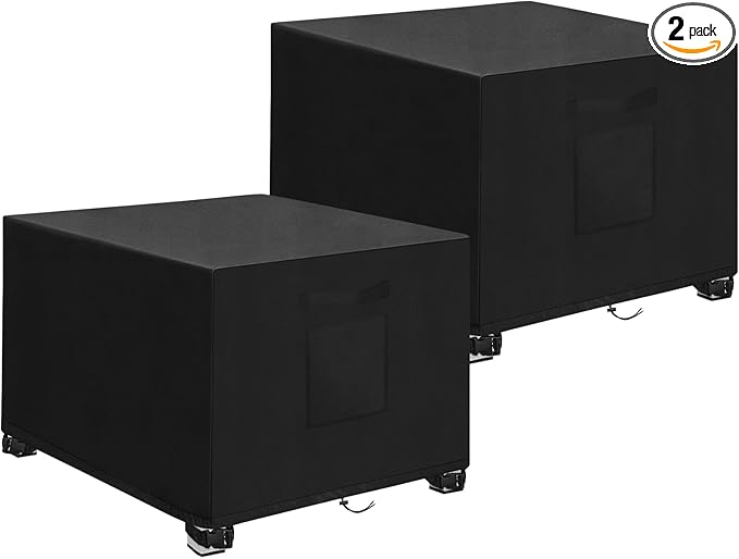 LYHNMW Outdoor Patio Ottoman Cover, 2PCS 32"L x 32"W x 20"H Waterproof Furniture Covering Protector, 600D Heavy Duty Patio Furniture Cover with Padded Handles (Black)