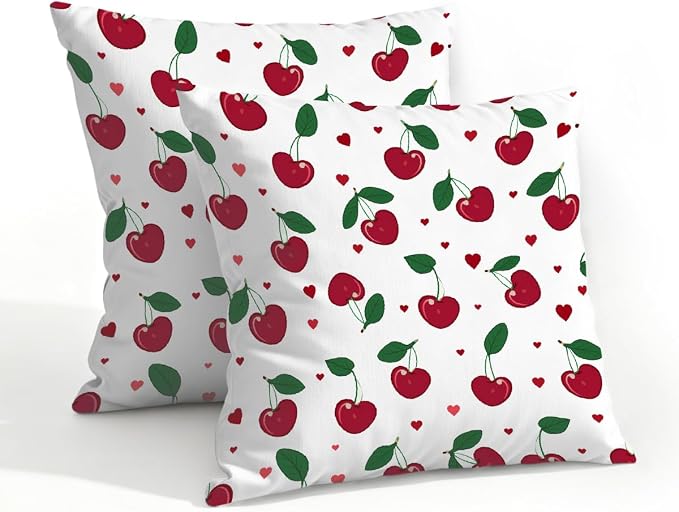 20x20 Inch Outdoor Pillow Covers Set of 2 Waterproof Throw Pillow Covers Decorative Couch Cushion Covers Cherry Leaf Fruit Square Pillowcases Protectors for Patio Garden Sofa