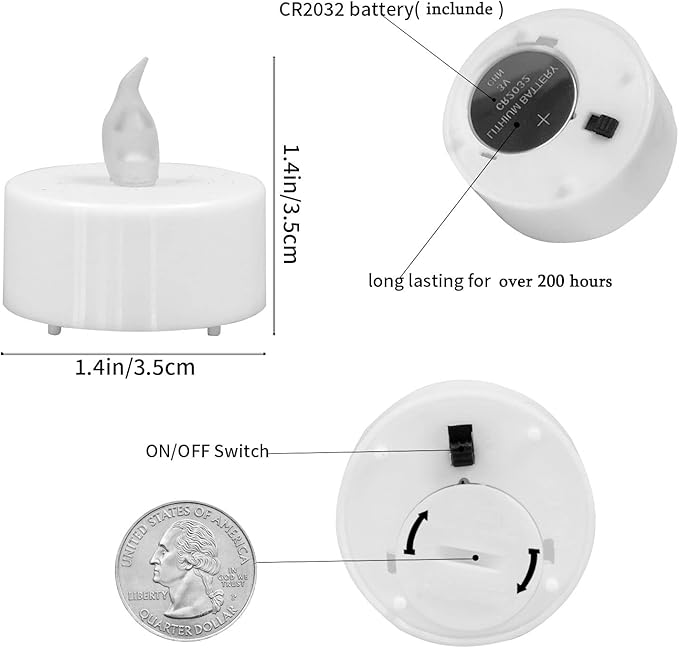 JUNPEI 50Pack Battery Tea Lights Candles- LED Tea Lights Realistic Bright Flickering Holiday Gift Operated Flameless LED Tea Light for Seasonal & Festival Celebration Warm White Lamp Battery Powered
