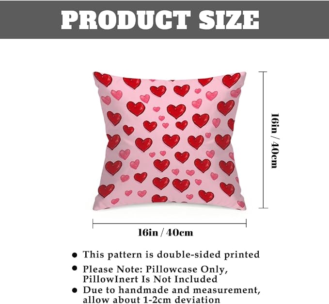 16x16 Inch Outdoor Pillow Covers Set of 2 Waterproof Throw Pillow Covers Decorative Couch Cushion Covers Red Pink Heart Square Pillowcases Protectors for Patio Garden Sofa