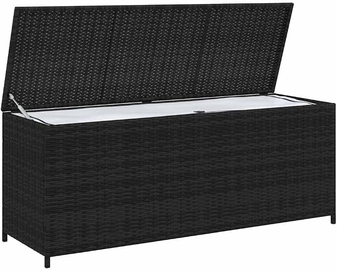 Patio Storage Box Black 59"x19.7"x23.6" Poly Rattan Storage Boxes, Outdoor Furniture