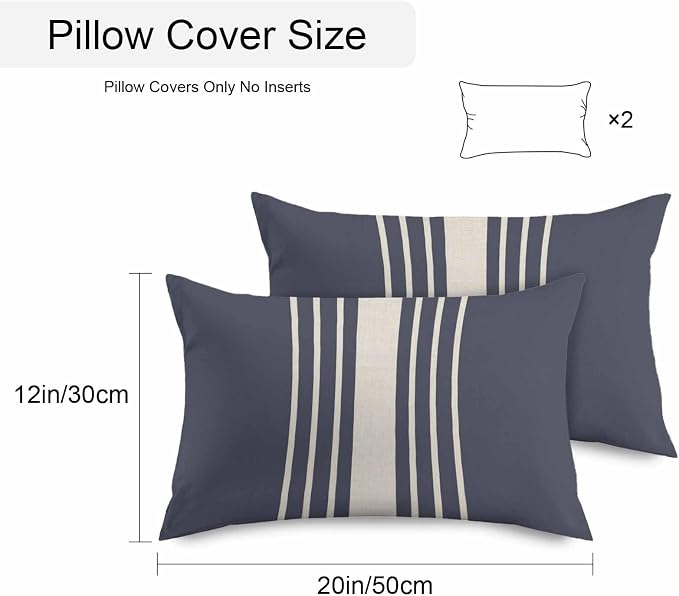 Vandarllin Outdoor Throw Pillows Covers 20x12 inch Set of 2 Waterproof Blue Vertical Stripes Decorative Zippered Cushion Covers for Patio Furniture, Classic Striped Linen Lumbar Pillowcases