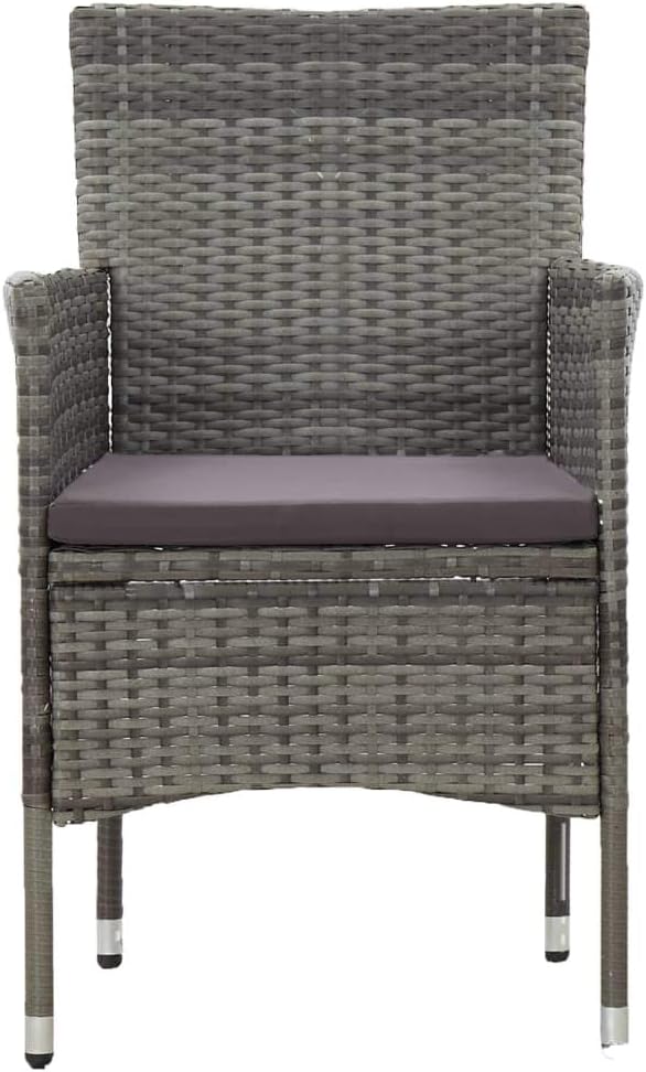 3 Piece Patio Dining Set Gray with PE Rattan and Cushions for Outdoor Garden Backyard, Glass Tabletop Steel Frame for Porch Poolside Relaxation