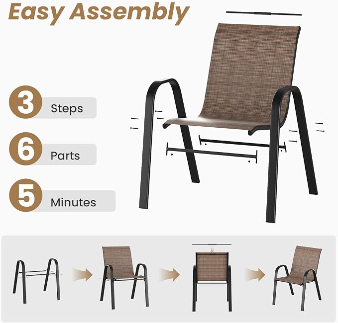 Soohow 5-Piece Outdoor Dining Set, Outdoor Patio Table and Chairs Set, 4 x Stackable Chairs & 1 x Outdoor Table with Umbrella Hole, All-Weather Patio Dining Sets for Poolside, Backyard and Porch
