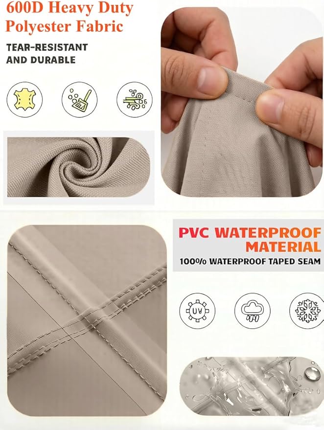 600D Heavy Duty Waterproof Patio Furniture Covers UV Resistant Rectangualr Outdoor Table and Chair Covers 78" Wx 62" D x 28" H Beige