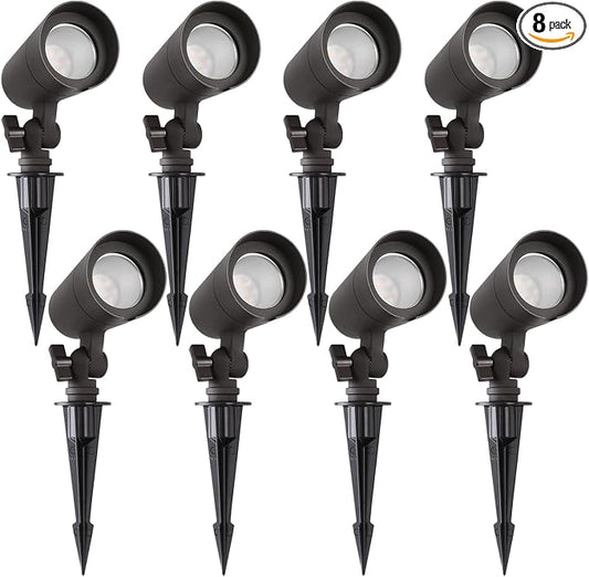 3CCT LED Landscape Lights with Connectors, 12V Low Voltage, 3000K/4000K/5000K Selectable, 3W, 200LM, Outdoor Waterproof Garden Pathway Lights Wall Tree Flag Spotlights with Spike Stand, 8 Pack