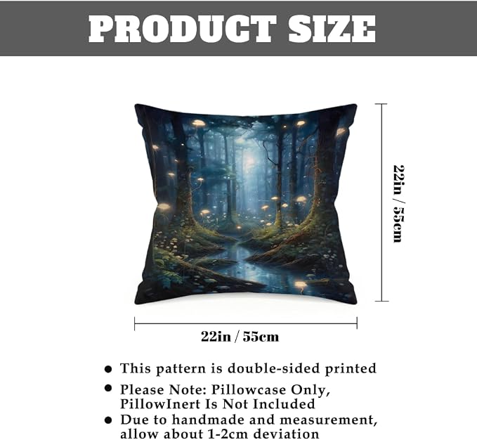 22x22 Inch Outdoor Pillow Covers Set of 2 Waterproof Throw Pillow Covers Decorative Couch Cushion Covers Art Forest River Square Pillowcases Protectors for Patio Garden Sofa