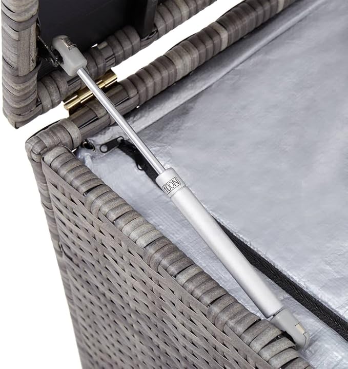 Patio Storage Box Deck Storage Box Outdoor Storage Box Indoor Wicker Storage Bin for Patio Furniture Cushions, Pillows, Garden Tools, Poly Rattan Gray, 39.3"x19.6"x19.6"