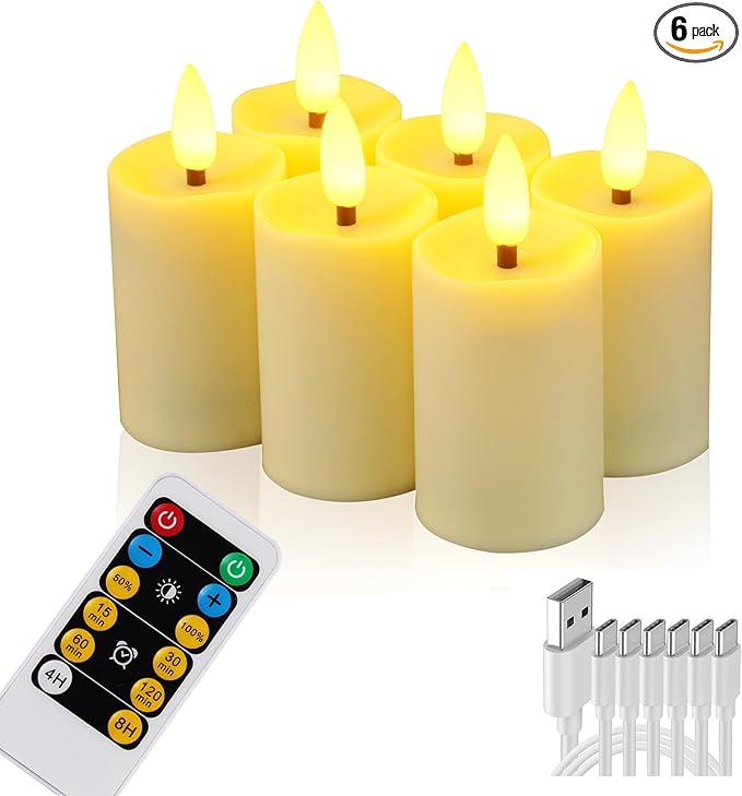 WRalwaysLX 6 Pack Rechargeable Type-C Fast Charging Flameless Tea Light with Remote Control, LED Flickering Candles Votive Candles, Battery Candles Indoor Home Decor, max 280 Hours