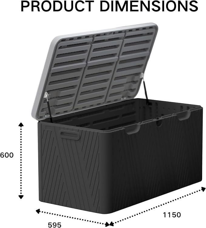 Kingdura 110 Gallon Outdoor Storage Box, Waterproof Resin Deck Box for Indoor and Outdoor Use, Lockable Storage Container for Patio Furniture Cushions Garden Tools (Black, 110 Gallon)