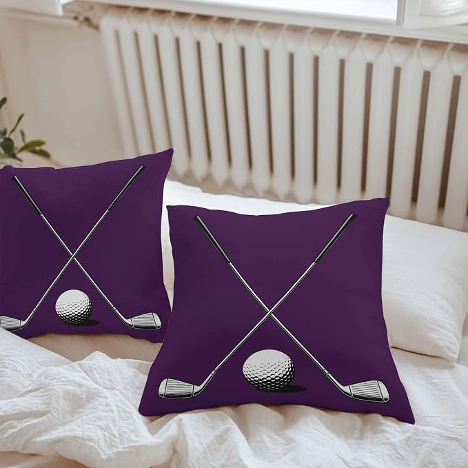 Vandarllin Outdoor Throw Pillows Covers 16x16 inch Set of 2 Waterproof Golf Ball Club Decorative Zippered Cushion Covers for Patio Furniture, Game Sports Purple Lumbar Pillowcases