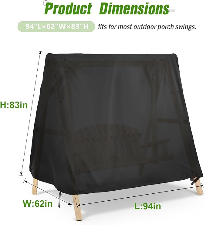 Kasla Outdoor Swing Cover, Waterproof and Heavy-Duty, Cover for Patio A Frame Swing Set & Porch Glider Hammock & Porch Swing Stand - 94" Lx62 Wx83 H