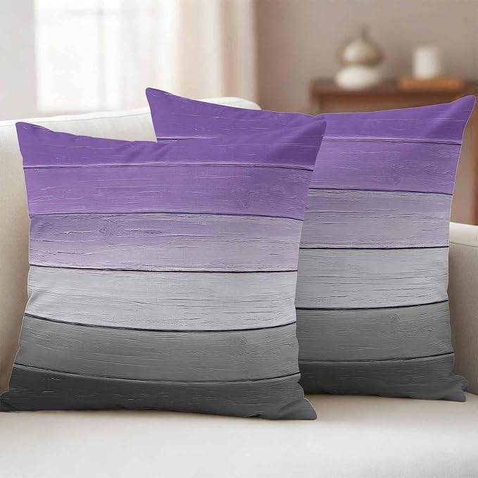 Purple Gray Outdoor Pillow Covers 16x16 Inch Throw Pillow Covers Set of 2 Waterproof Decorative Pillow Cases Vintage Rustic Abstract Striped Wooden Grain Cushion Covers for Patio Furniture Garden