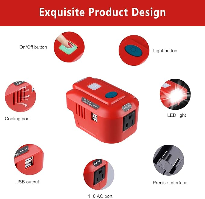 Power Inverter for Craftsman 20V Battery,for Craftsman 150W Portable Power Supply Inverter,DC 20V to AC 120V Power Inverter for Craftsman w/AC Outlet & LED Light (No Battery)