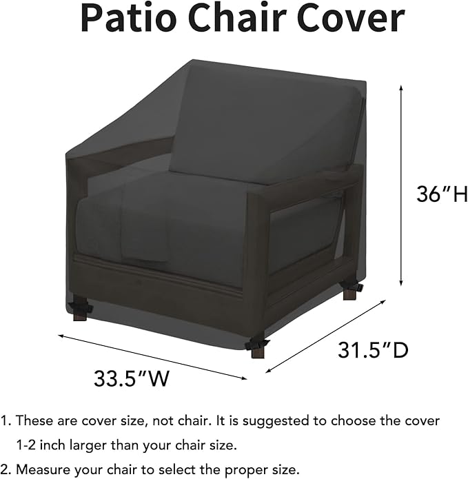 Easy-Going Waterproof Patio Chair Cover UV Resistant Outdoor Chair Cover Weatherproof Lawn Patio Furniture Cover with Tape Sealed Seam (2 Pack-33.5Wx31.5Dx36H inch, Black)