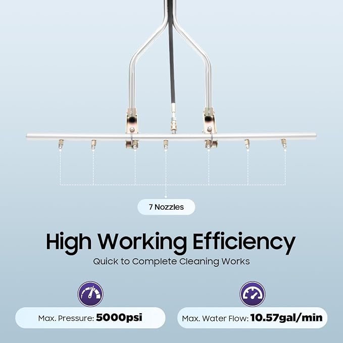 39inch Surface Cleaner Water Broom, 5000psi Pressure Washer Broom, Stainless Steel W/Seven 65-Degree Spray Angles Nozzles, Hot and Cold Water Power Washer Surface-Cleaner for Concrete Driveway