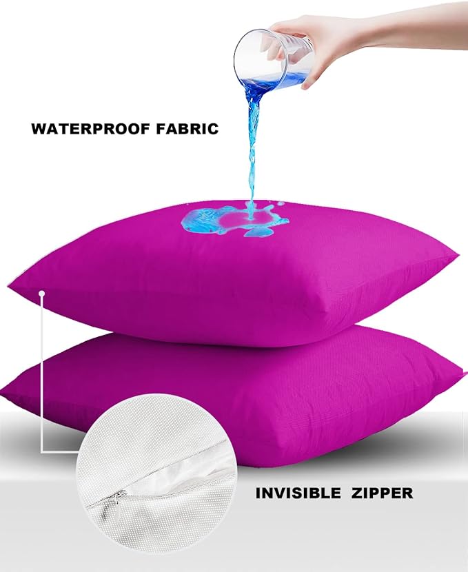 Outdoor Waterproof Throw Pillow Covers Set of 2 Rosy Red Pillowcases 24x24 Inches Solid Pink Color Patio Decorative Pillows Cushion Case Patio Pillows for Couch Bed Chair Garden