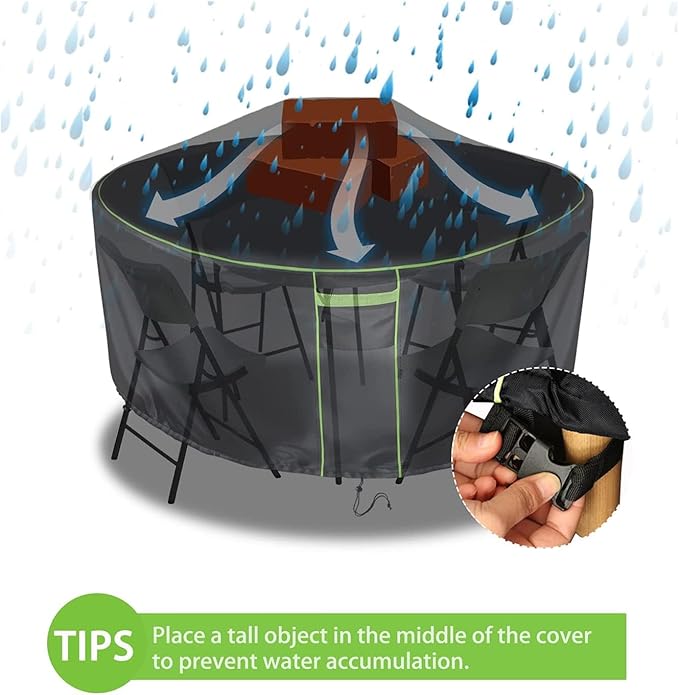 Round Patio Table Cover for Outdoor Table Chairs Set,600D Outdoor Furniture Cover Waterproof,Tear Resistance and Anti-UV,84" Dia x 28" H,Black