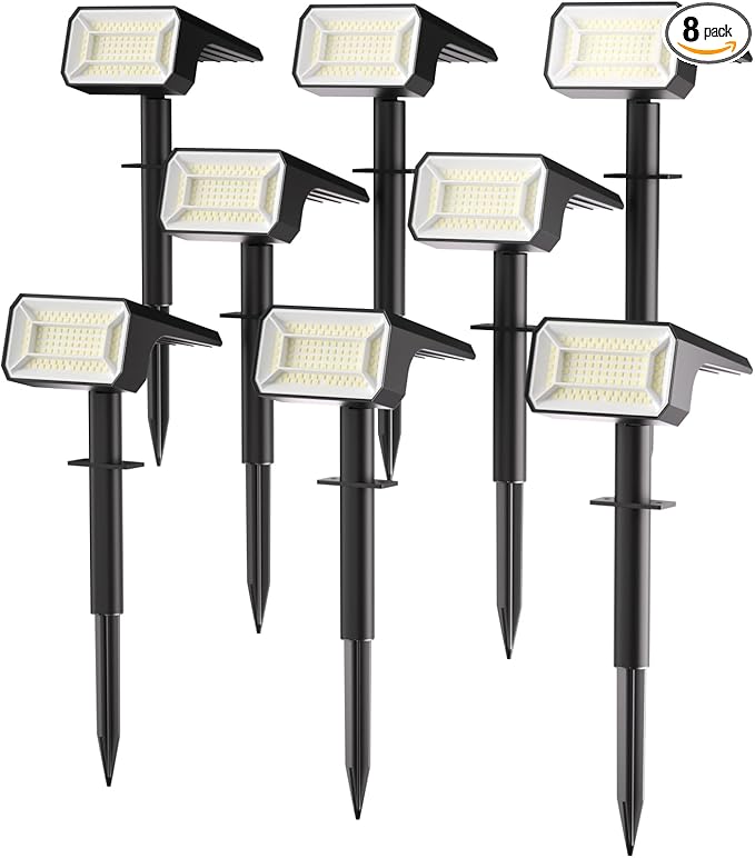 Fabrito 8 Pack Solar Spot Lights Outdoor Waterproof IP67, [108 LEDs, 4 Modes] Dusk to Dawn Spotlights with 1500mAh Battery for All Night, Landscape Lights for Tree, Yard, Pool, Pathway, Cool White