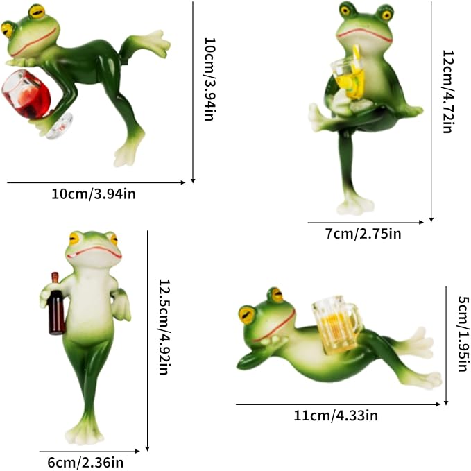 Frog Statue 4 Pack,Tipsy Resin Decor Outdoor,Cute Figurines for Garden Balcony Potted Plant Hangers for Flower Yard Lawn