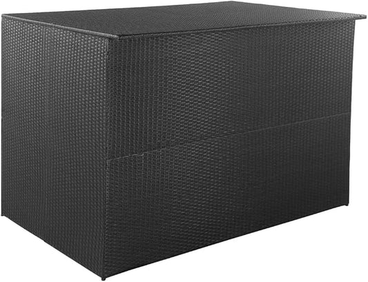Outdoor Patio Storage Box Black 59x39x39 Inch Waterproof PE Rattan with Steel Frame, Large Deck Box for Cushions Pillows Blankets, Indoor Outdoor Furniture Storage Organizer, Easy Assembly