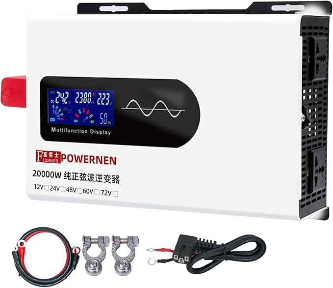 Power Inverter Pure Sine Wave 7000W/8000W/9000W/10000W/12000W/15000W/20000W Peak DC12V/24V/48V/60V/72V to AC 110V/230V 240V Car Converter with Voltage Display & AC outlets(20000W,24Vto220V)
