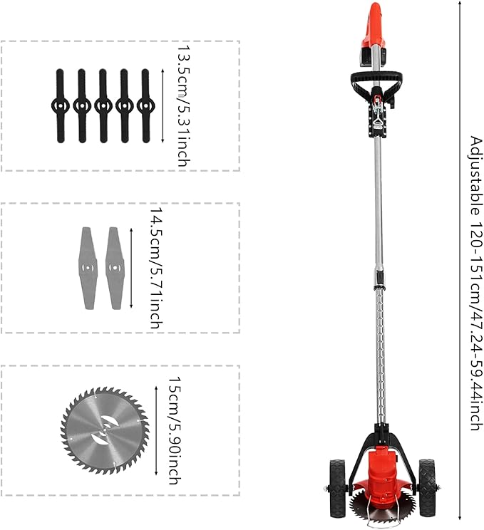 Cordless Weed Trimmer,Electric Weed Trimmer with Wheels,Lawn Trimmer,Compact Power Tool for Lawn Yard Work