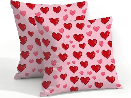 20x20 Inch Outdoor Pillow Covers Set of 2 Waterproof Throw Pillow Covers Decorative Couch Cushion Covers Red Pink Heart Square Pillowcases Protectors for Patio Garden Sofa