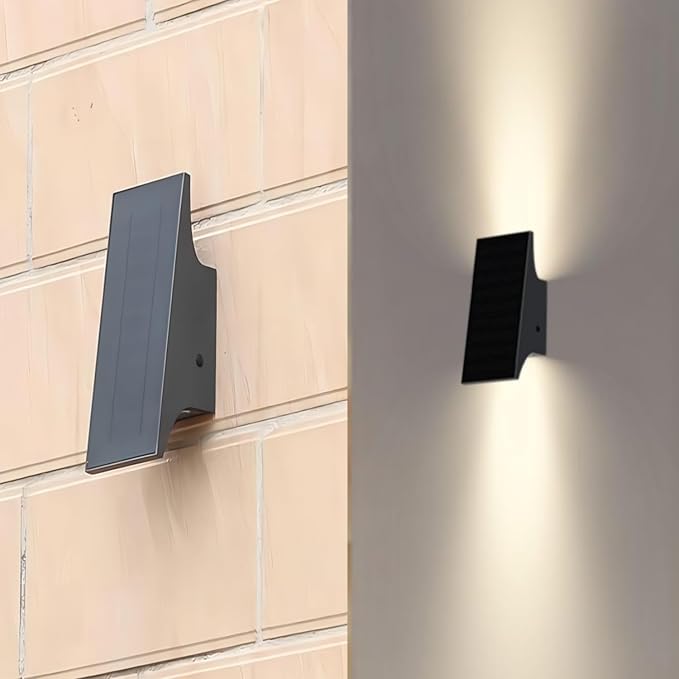 Solar Wall Light Outdoor Waterproof Up and Down, 3000K Solar Light | 4-Level Brightness, Dusk to Dawn Solar Sconce Light, Easy to Install, Outdoor Solar Lights for Yard Patio Garage Porch Decor