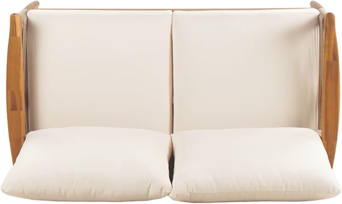 Christopher Knight Home Heidi Acacia Wood 5 Piece Patio Furniture Set 7-Seater Outdoor Loveseat, 3-Seater Sofa, Club Chairs and Coffee Table, Patio Conversation Set With Woven Rope Accents, Teak+Beige