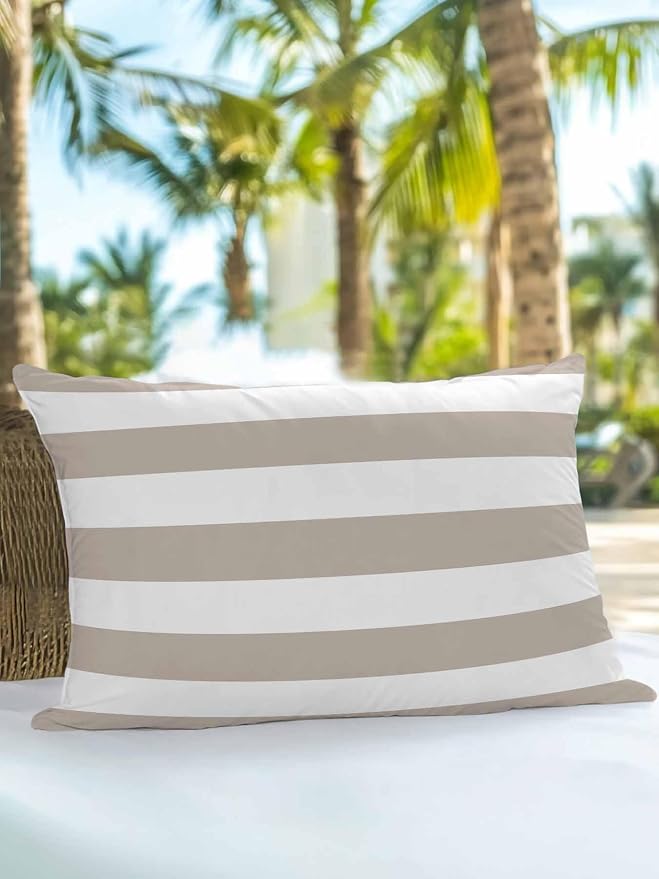 Waterproof Outdoor Pillow 1 Pack Khaki White Stripe Decorative Throw Pillows Cover & Insert 20x12 Inch Lumbar Pillowcase Simple Style Striped Pillows for Couch Sofa Bed Patio Furniture Indoor Outdoor