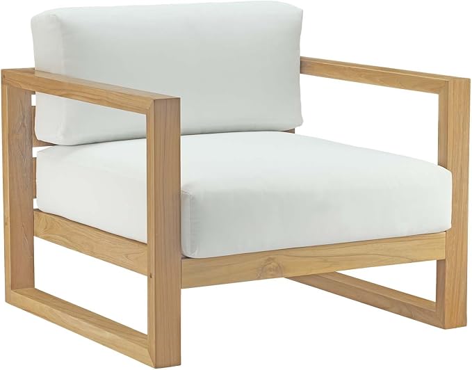 Modway Upland Teak Wood Outdoor Patio 8-Piece Sectional Sofa Set with Cushions in Natural White